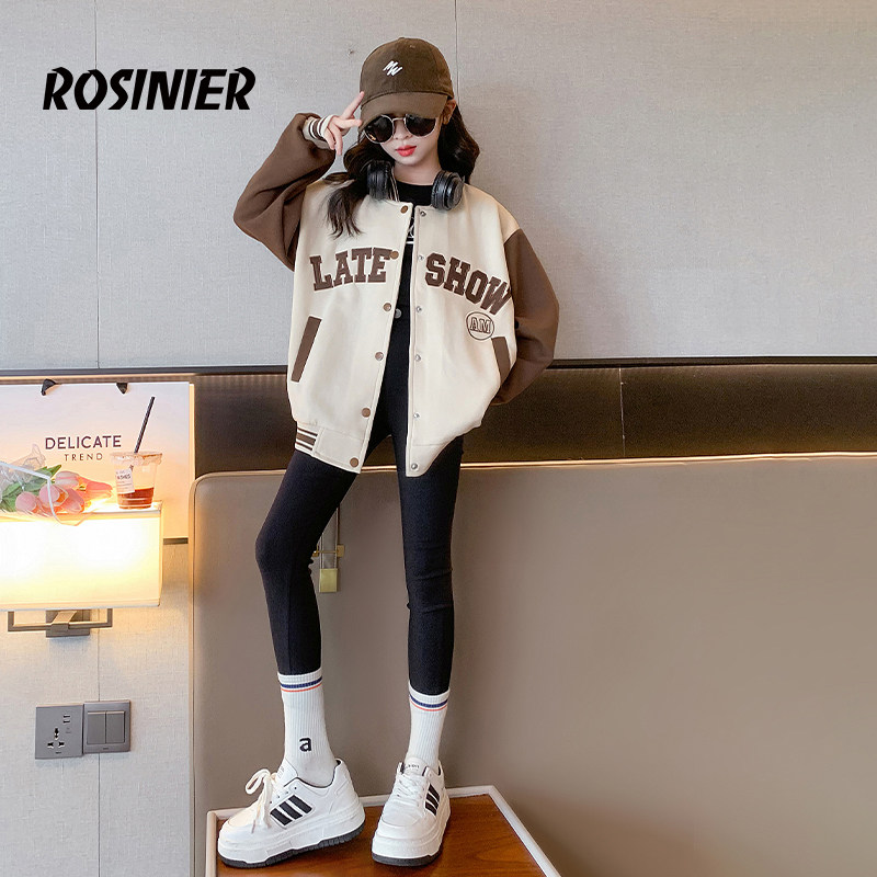 韩国ROSINIER女童外套秋冬2025新款儿童冬季加绒棒球服中大童上衣