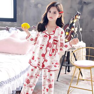 法国Uamtor女童2025新款秋季纯棉睡衣女孩长袖韩版洋派家居服套装