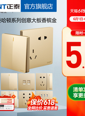 正泰官方旗舰店2V金86型一开5五孔家用暗装带USB空调开关插座面板