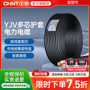 正泰电缆YJV0.6 1kV工程国标阻燃电缆铜芯电源线户外线充电桩1米