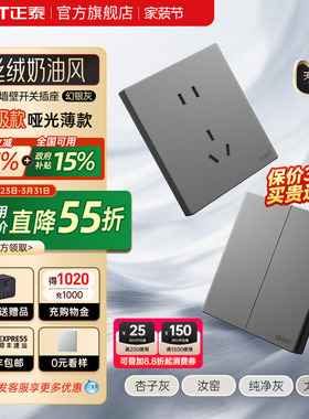 正泰官方旗舰店开关插座家用暗装墙壁一开五孔86型面板多孔X1幻银