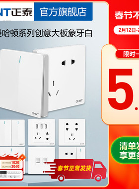 正泰开关插座2V家用86型一开5五孔23插带USB暗装16a空调墙壁面板