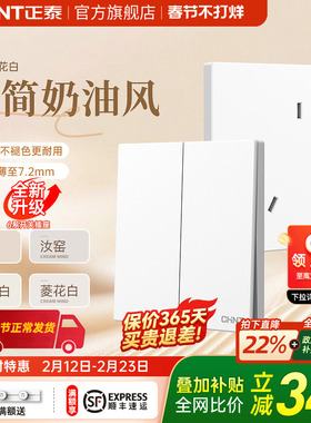 正泰官方旗舰奶油哑光磨砂三孔16a五孔暗装开关插座面板X1M菱花白