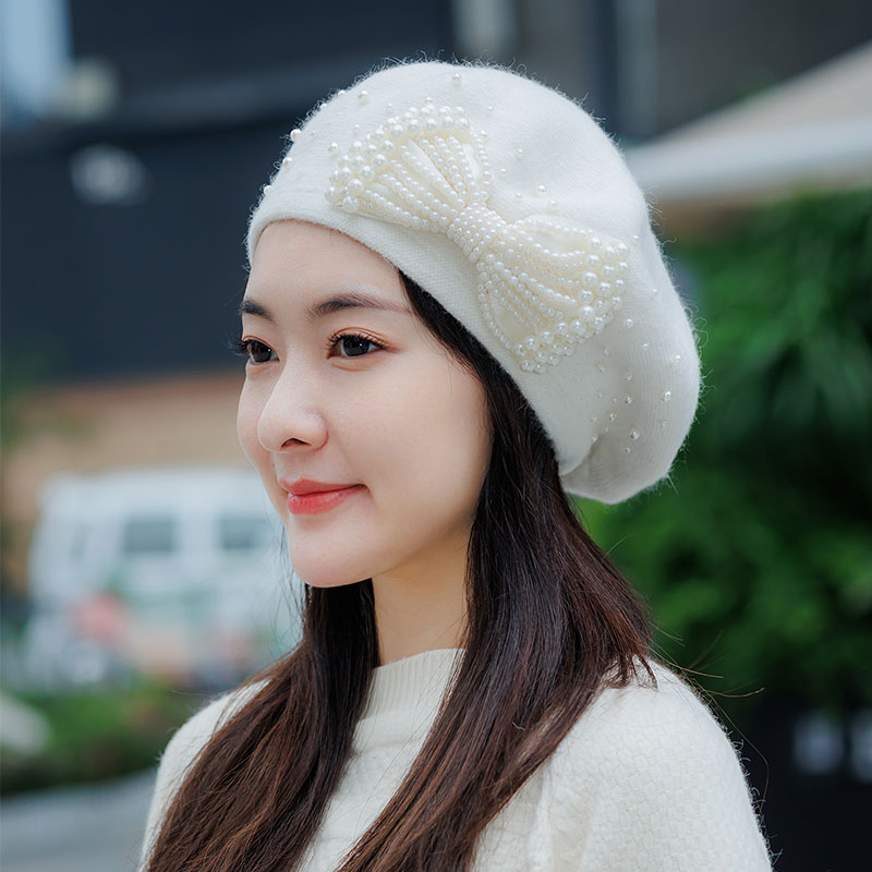 毛线针织帽女士纯手工缝珠秋冬