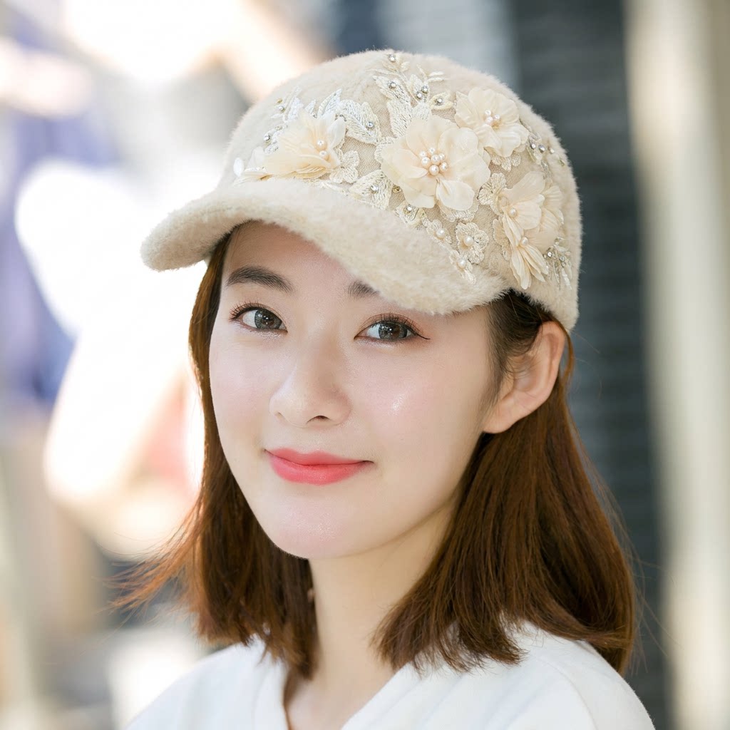 秋冬貂绒水钻刺绣棒球帽女
