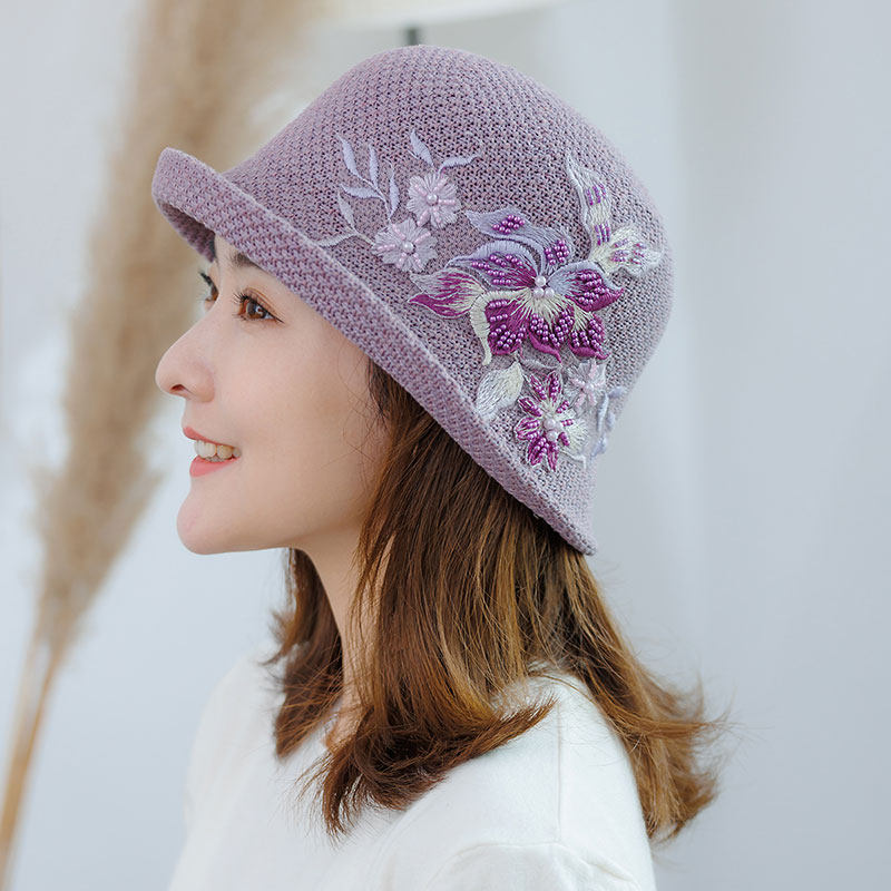 手工法式珠绣礼帽圆顶渔夫帽子春夏季中老年女帽透气优雅时尚盆帽