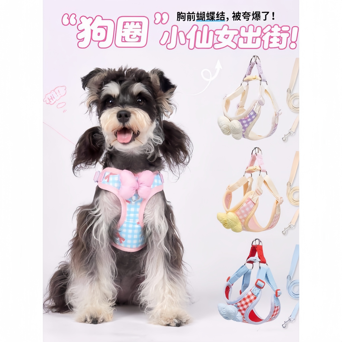 雪纳瑞专用牵引绳狗狗外出遛狗绳子胸背带幼犬背心式小型犬小体