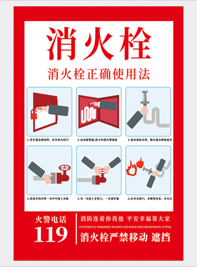 消防栓安全设施灭火器操作使用方法火警电话背胶贴纸记录卡标识牌