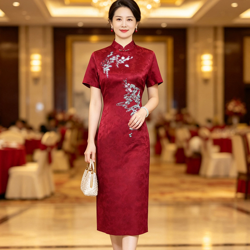 丈母娘高贵婚礼服饰婚宴女装小个子喜婆婆婚礼旗袍新中式连衣裙