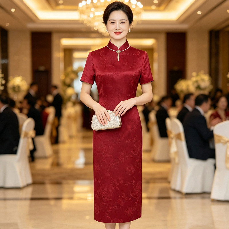 旗袍裙子女款爆款2026新款中式喜婆婆婚礼小个子婚礼妈妈连衣裙