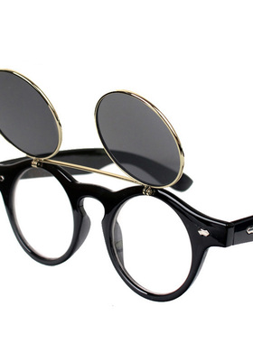 翻盖可配镜墨镜欧美圆