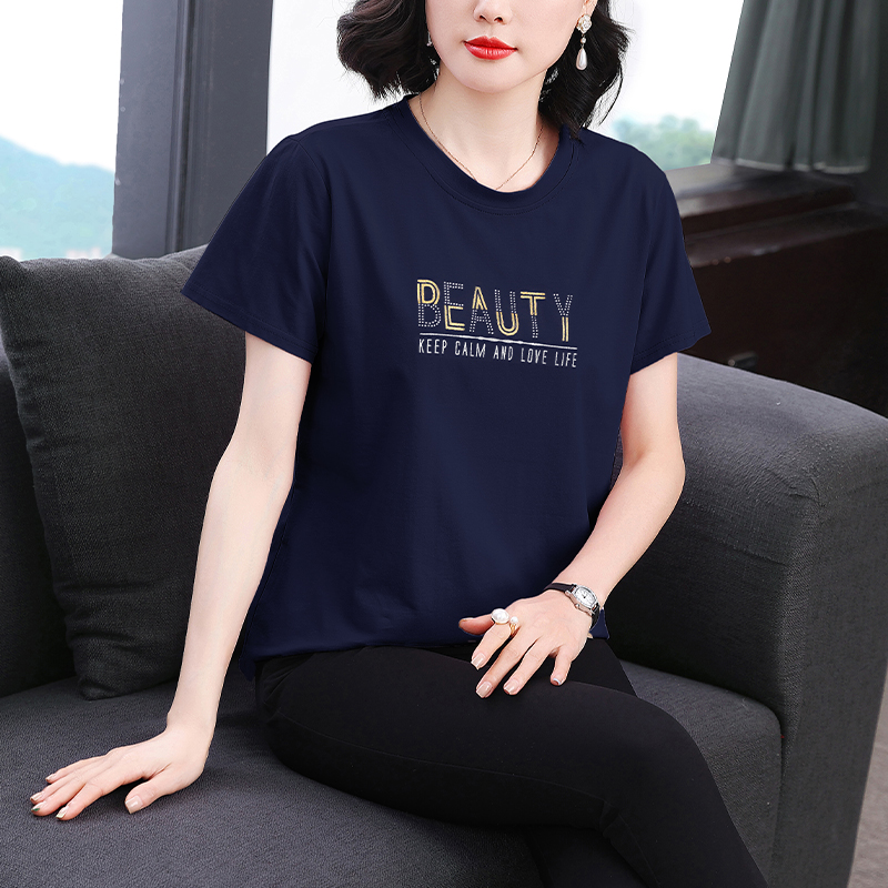洋气妈妈纯棉短袖t恤女2025夏装新款宽松中老年女装女士小衫上衣