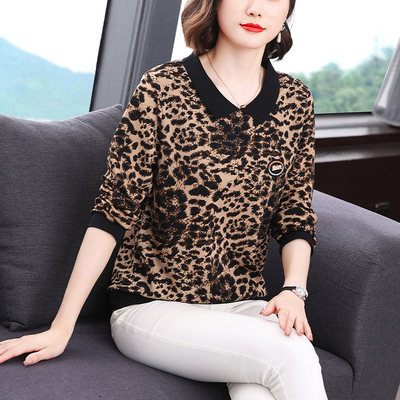 妈妈装春秋POLO领中年时尚豹纹