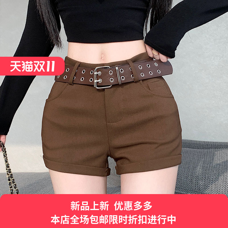 实拍辣妹加厚弹力短裤女2025冬季新款外穿配靴子高腰打底裤黑色
