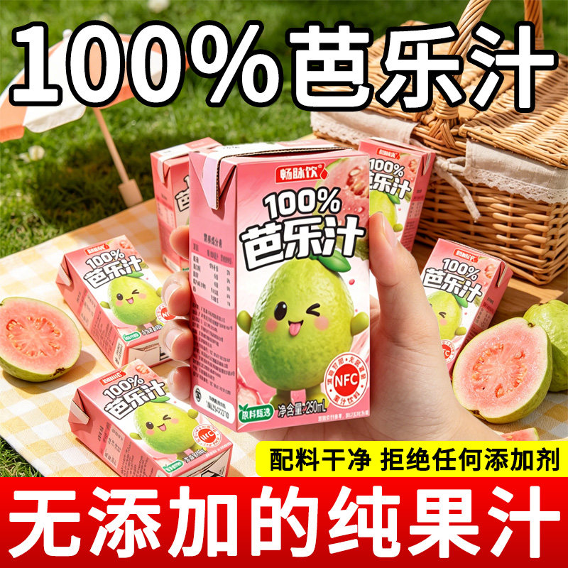 100%红心芭乐汁复合果汁盒装饮料新日期罐装250ml/10盒露营聚餐