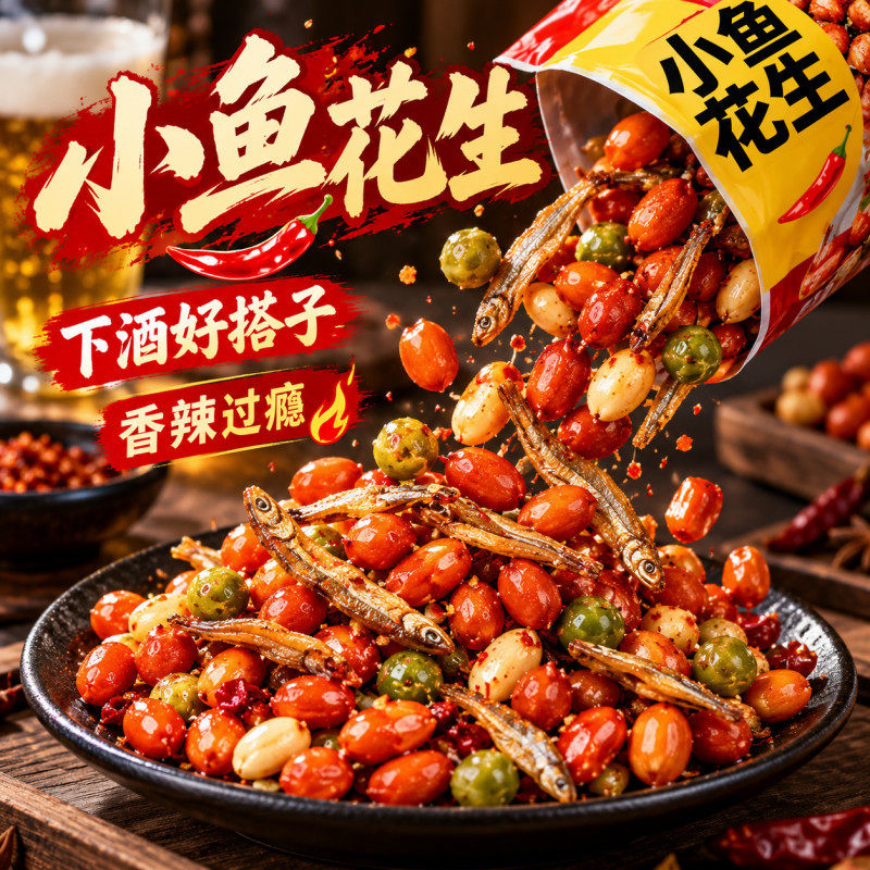 小鱼花生下酒菜香酥小鱼干花生米即食休闲追剧解馋网红小零食批发