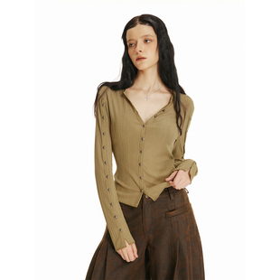 开衫 USS 时髦辣妹长袖 口个性 细条纹针织上衣女金属手缝扣可解构袖