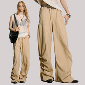 复古休闲裤 uss新款 打褶 女设计感宽松弯刀休闲长裤 美式 阔腿工装 裤