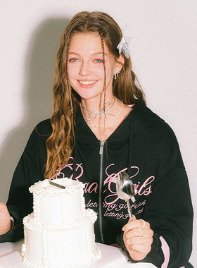 uss糖心少女梦幻拼接卫衣甜嫩独特拼接设计外套开衫连帽新款百搭