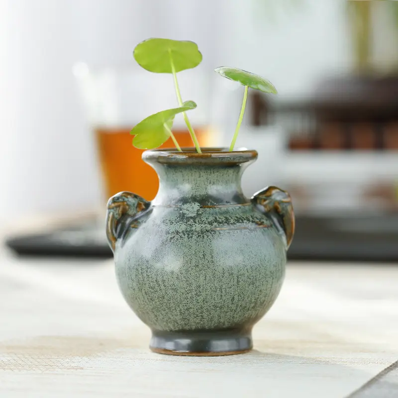 创意花瓶摆件复古青铜绿禅意小