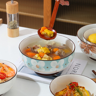 网红款 餐具机印釉下彩陶瓷碗8寸大汤碗面碗创意个性 日式