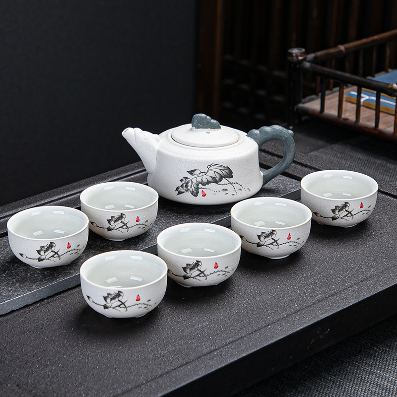 7头雪花釉陶瓷功夫茶具礼盒套装