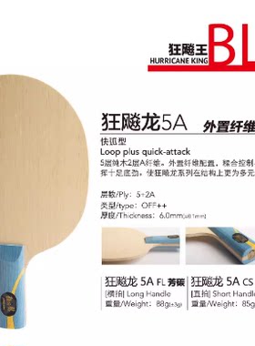 航天乒乓红双喜狂飚龙五5A马龙用乒乓球外置碳素底板球拍轻量