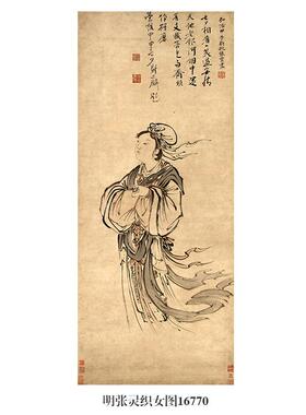 明张灵织女图仕女图微喷复制品