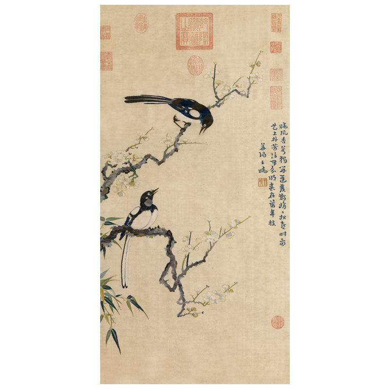 元织双喜图卷轴新中式装饰画花鸟画客厅沙发玄关茶楼挂画名人字画图片