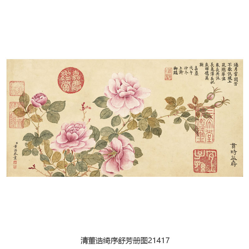 清董诰绮序舒芳册吉祥花鸟画卷轴客厅玄关餐厅挂画字画中式装饰画