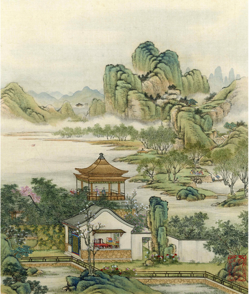 清陈枚山水楼阁图册仿古画山水画名人字画名家国画书画玄关装饰画图片