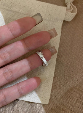 水星记双环交叉拉丝星星戒指女小众简约轻奢百搭气质甜美时尚指环