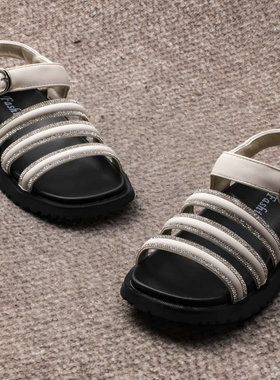 儿童夏季凉鞋89295简约百搭女童公主鞋魔术贴亮晶晶水钻软底防滑