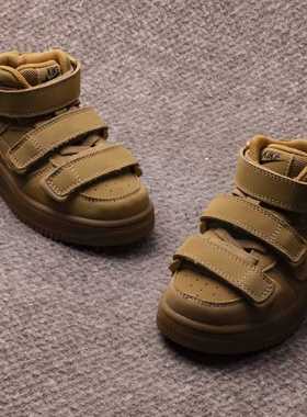 四季款魔术贴运动鞋27001男女卡其色高帮休闲鞋防滑舒适大头鞋潮