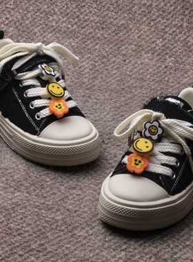 春季儿童儿童帆布鞋女童蕾丝毛边板鞋33002百搭休闲运动鞋小白鞋