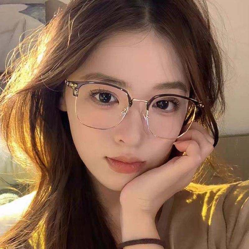 超轻半框眼镜近视男女同款专业可配度数大脸眼睛框架防蓝光防辐射