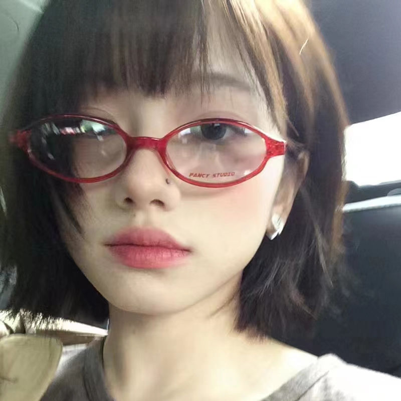 日系二次元近视眼镜女小红书同款椭圆小框防蓝光辣妹个性平光镜框