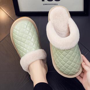 新疆包邮皮拖鞋冬季女居家用室内加厚毛绒厚底情侣防水防滑保暖男
