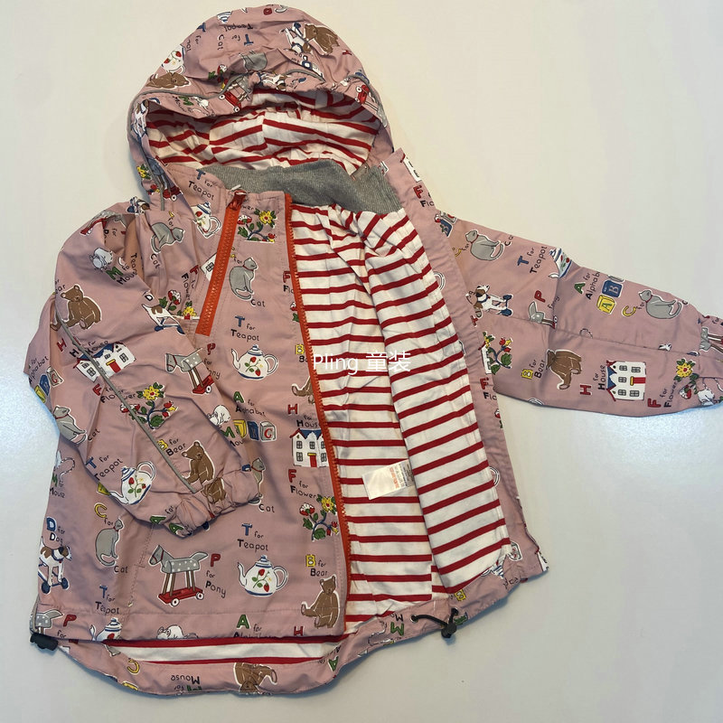 外贸女童粉色小熊连帽冲锋衣2025秋季儿童洋气防风外套洋气拉链衫