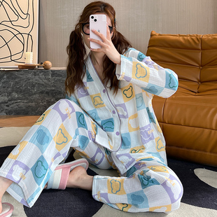 衬衫 冬季 妈妈家居服套装 夏天睡衣女春秋款 休闲开衫 大码 长袖 薄款