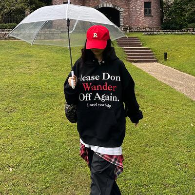 美式街头痞帅字母印花连帽卫衣