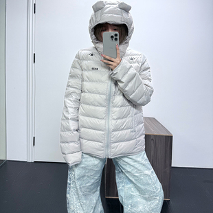 XKSHUO甜酷小熊耳朵连帽排骨羽绒服90白鸭绒女冬季轻薄保暖外套