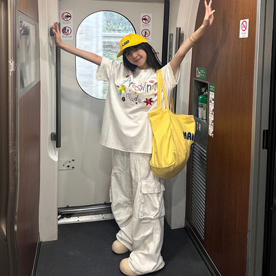 潮牌美式刺绣字母短袖T恤