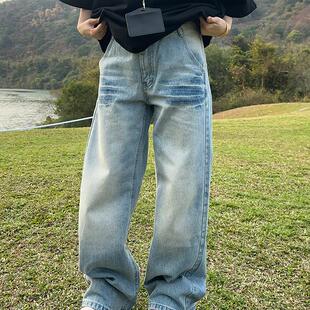 XKSHUO美式百搭复古宽松牛仔裤女街头直筒小众设计感裤子潮