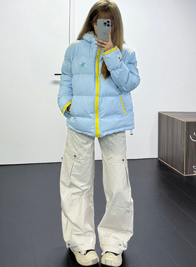 XKSHUO美式贝壳绣加厚连帽外套棉衣男女冬季情侣款宽松棉服