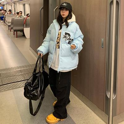 美式字母刺绣棉服面包服