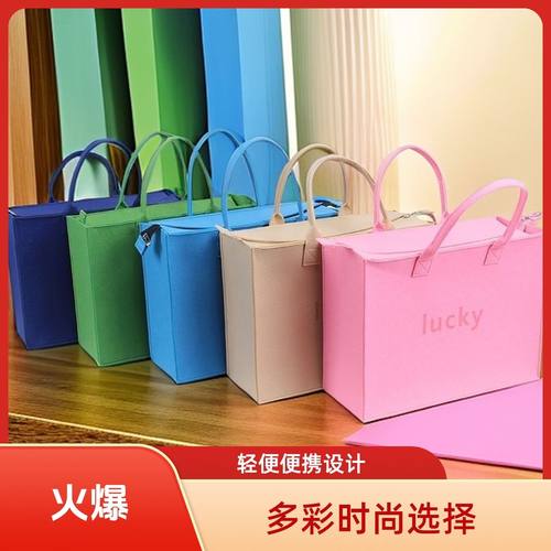 新款拉链高e级时尚手提包便捷百搭大容量毛毡包加宽加厚