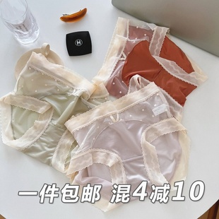 头性感品质蕾丝流光底裤 新款 胖mm冰丝缎面丝滑裤 宫廷风内裤 女大码