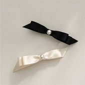 ins 韩国 简约立体珍珠缎面蝴蝶结边夹发夹鸭嘴夹 Sunup_Q 现货