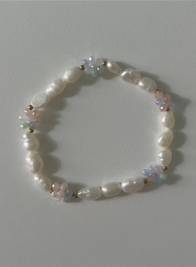 天然巴洛克珍珠小花朵手链弹力